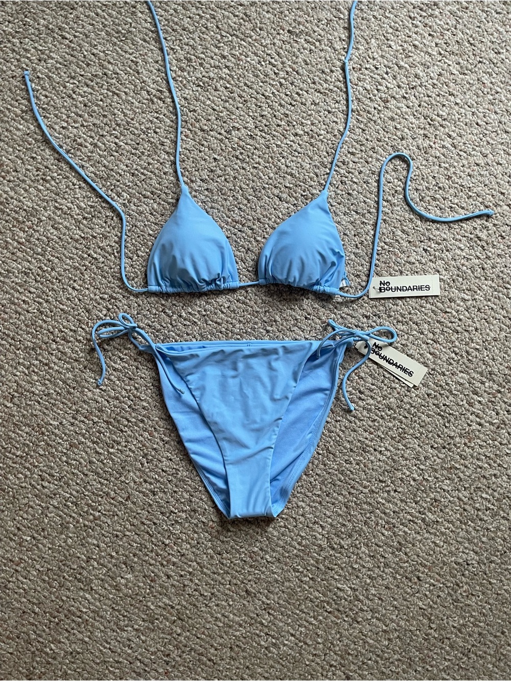 New Woman’s No Boundaries Baby Sky Blue String Triangle Bikini Large L Set